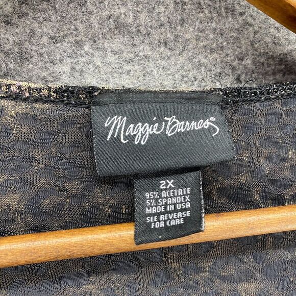 Maggie Barnes Top Women 2X Plus Gray Feather Print One Button 3/4 Sleeve Casual - Picture 5 of 8